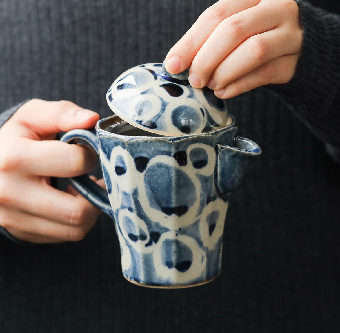 JAPANESE SETO YAKI DEEP BLUE TEA POT